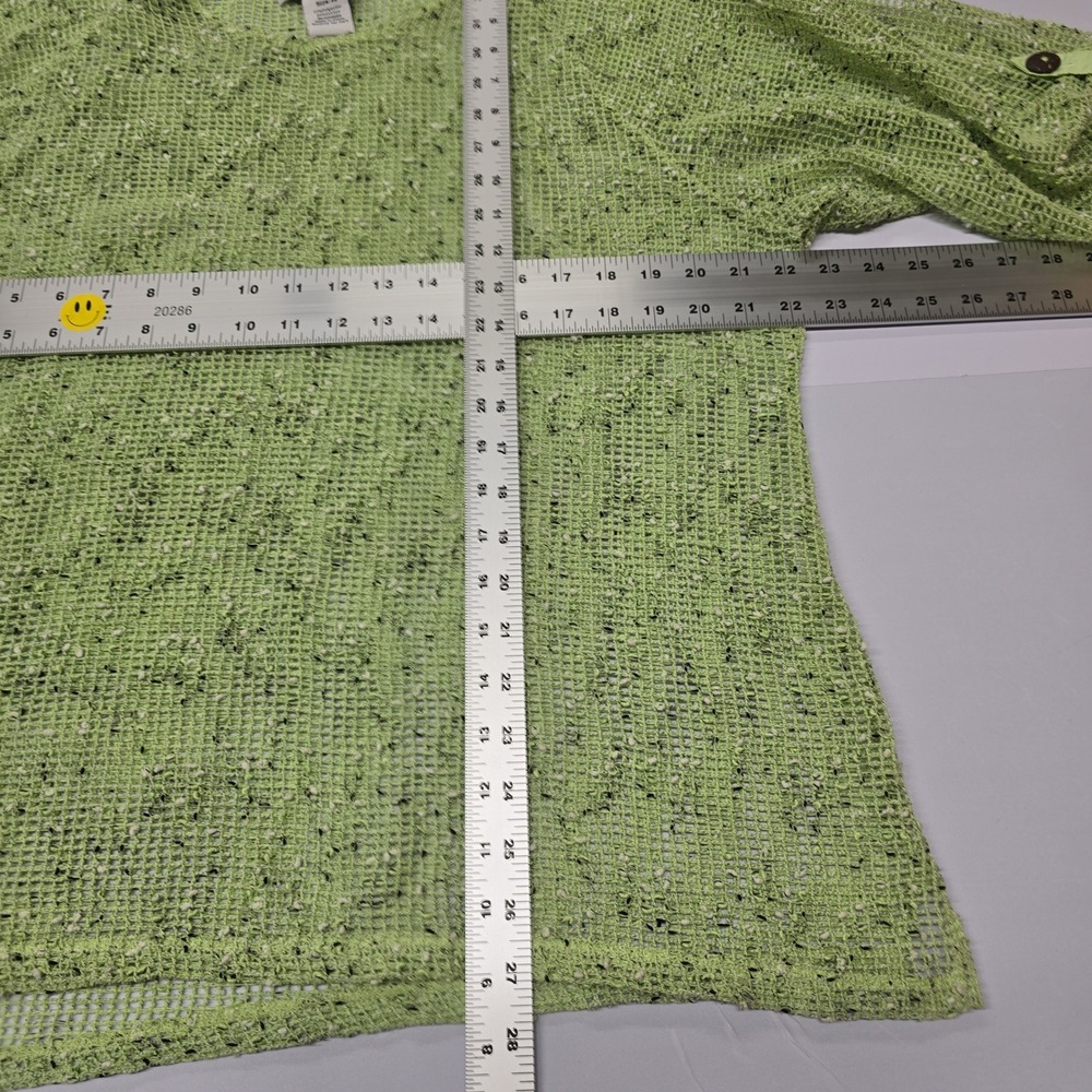 Vintage Keren Hart Lime Green Speckled Mesh‎ Knit Top Roll Tab Sleeves Women XL - Picture 4 of 5